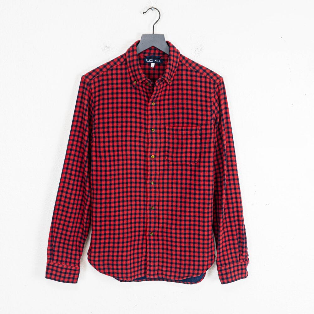 ALEX MILL Men's Button up Flannel Shirt Red Blue check Plaid sz Small